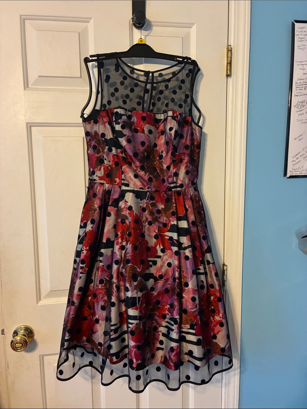Eliza J Red Floral & Black Polka-Dot Midi Dress
